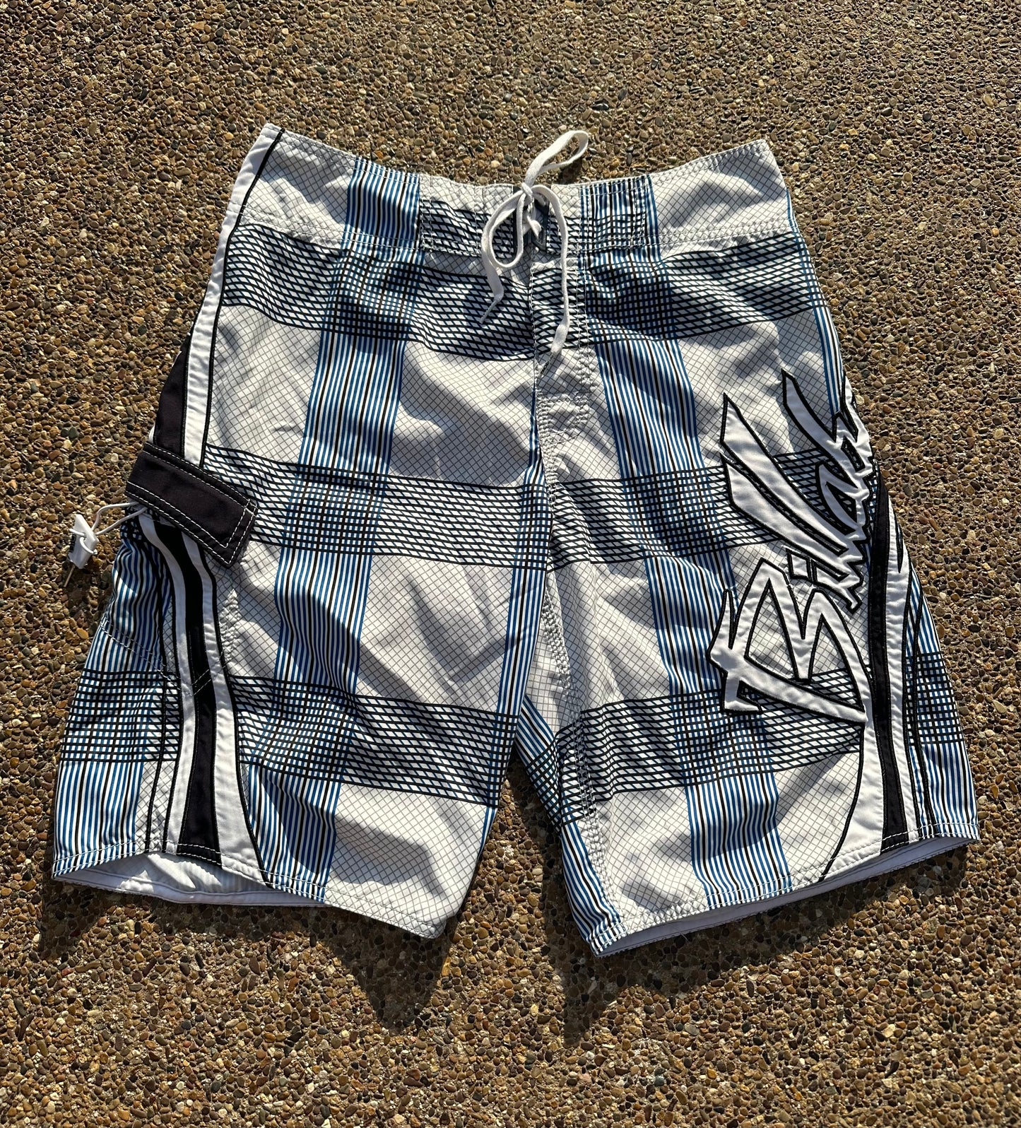 Y2K Billabong Mark Occhilupo White Plaid Trunks - 31 - With Original Fin Key