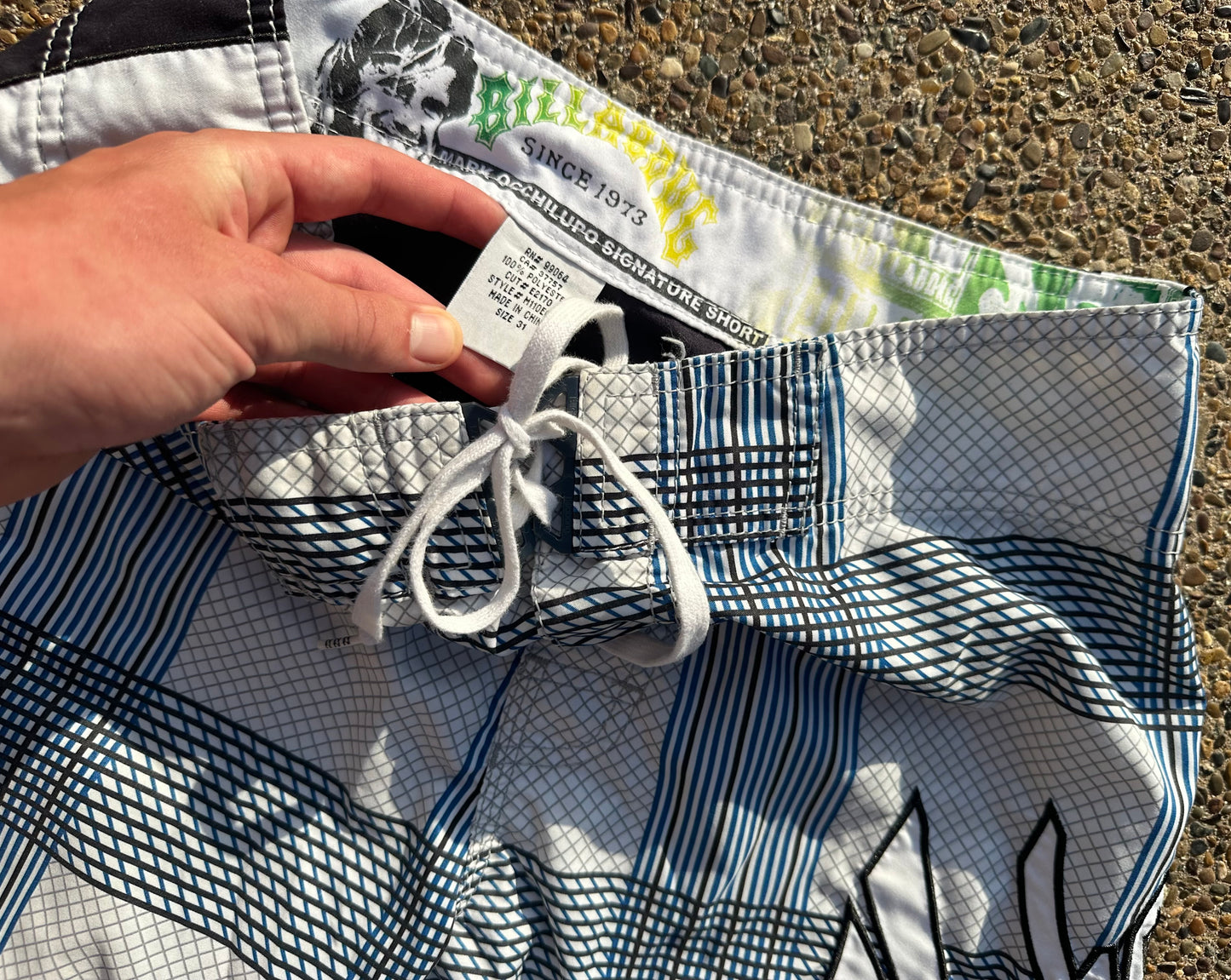 Y2K Billabong Mark Occhilupo White Plaid Trunks - 31 - With Original Fin Key