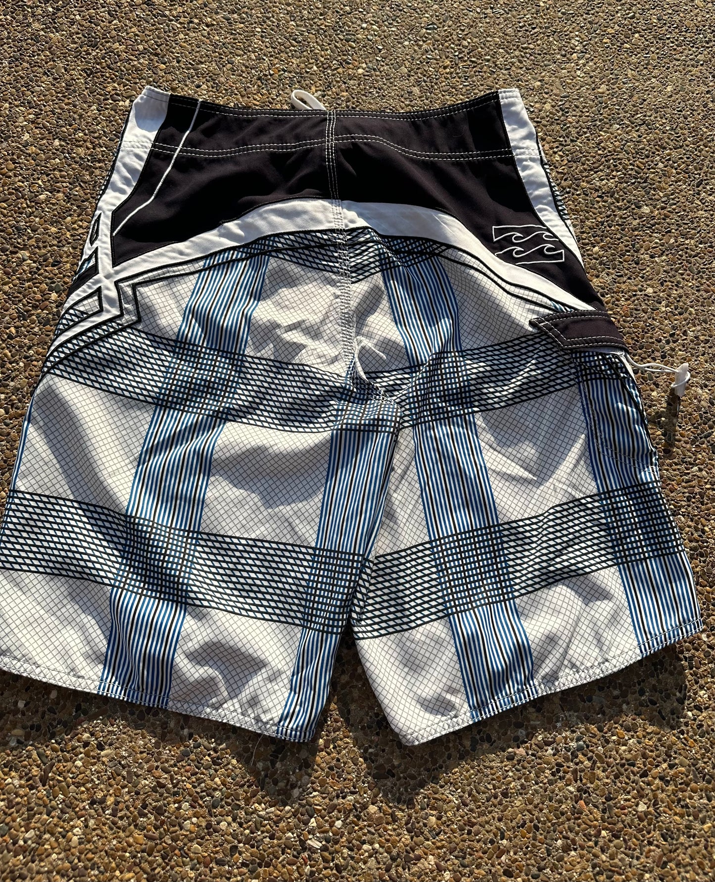 Y2K Billabong Mark Occhilupo White Plaid Trunks - 31 - With Original Fin Key