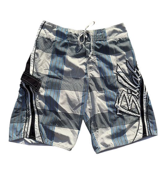 Y2K Billabong Mark Occhilupo White Plaid Trunks - 31 - With Original Fin Key