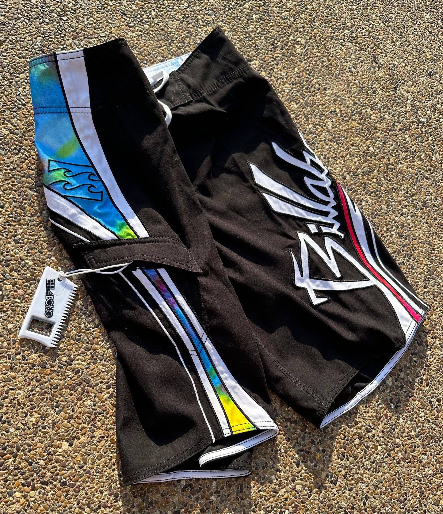 Y2K Billabong Mark Occhilupo Tie Dye Trunks - 30 - With Original Wax Comb